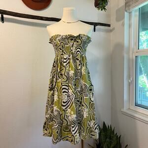 Speed Control Cotton Green & Brown Abstract Strapless Cotton Dress Size Large